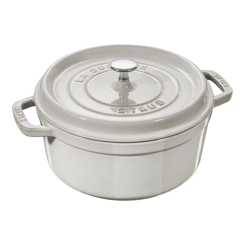 Cocotte ronde en fonte émaillée blanc truffe fabriquée en France | STAUB
