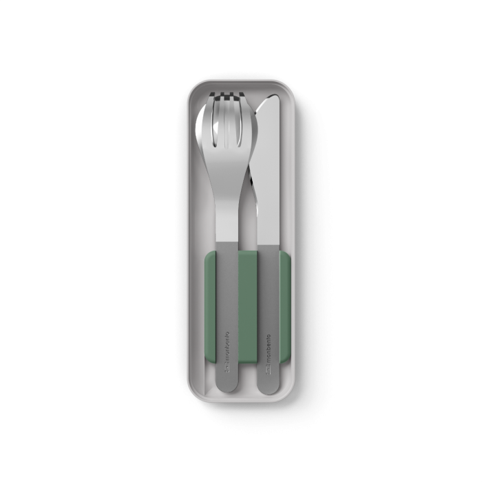 Couverts nomades en acier inoxydable vert natural | MON BENTO