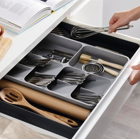 Organiseur De Tiroir à Couverts Extensible Noir - 7 à 9 Compartiments Pour Fourchettes, Cuillères, Ustensiles - 8