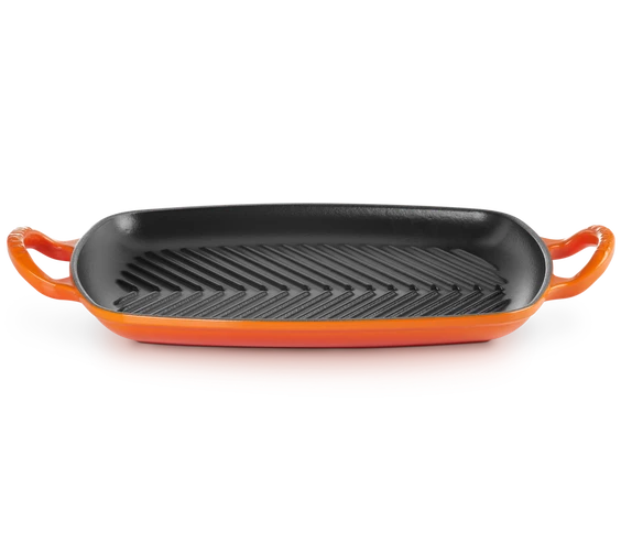 Gril rectangulaire en fonte émaillée orange volcanique | LE CREUSET