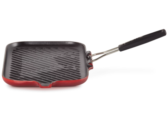 Gril rectangulaire en fonte poignée en silicone Rouge Cerise | LE CREUSET