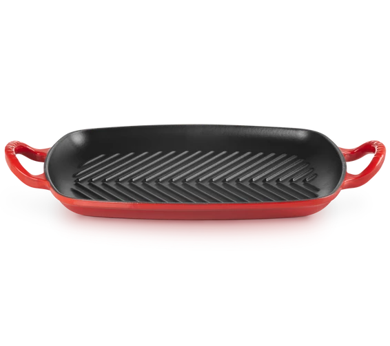 Gril rectangulaire en fonte émaillée rouge cerise | LE CREUSET