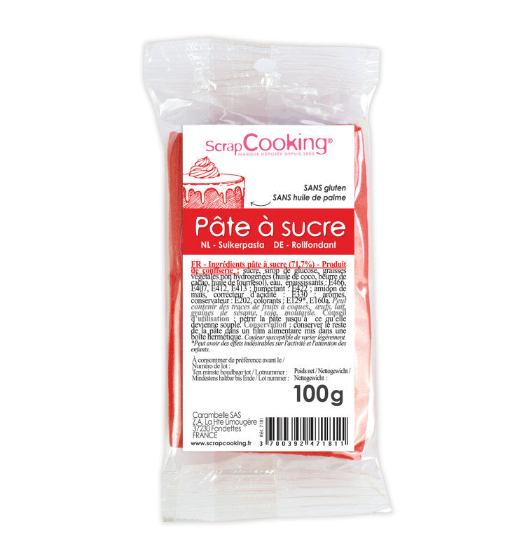 Pâte à sucre rouge 100g sans gluten et sans huile de palme | SCRAPCOOKING
