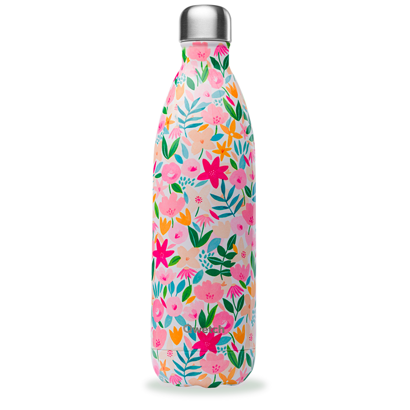 Bouteille isotherme et étanche 1L  Flora avec motifs fleurs roses