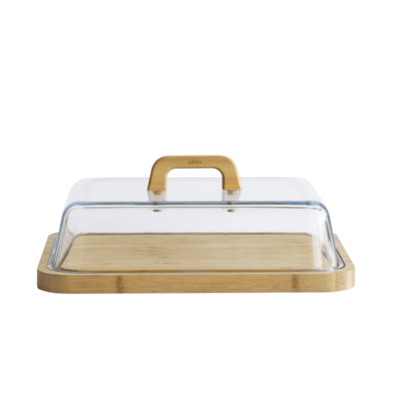 Plateau de conservation et service rectangulaire pour fromages en bambou et en verre